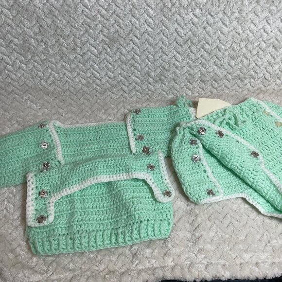 Vintage Handmade Light Green Knitted 2 piece Infant Outfit OS OOAK - Picture 6 of 10